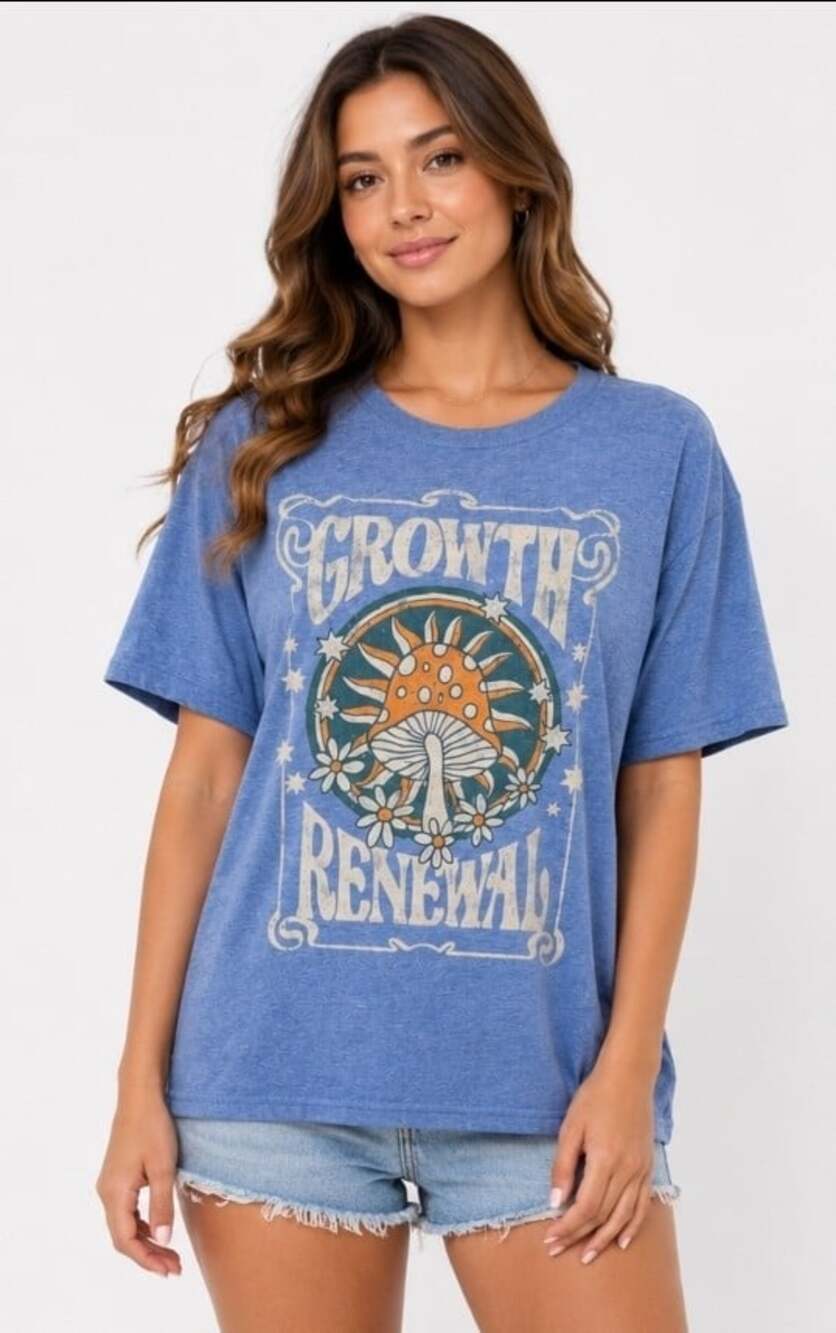 Growth Renewal Magic Mushroom Adult Large Blue T-Shirt Fruit of the Loom L300